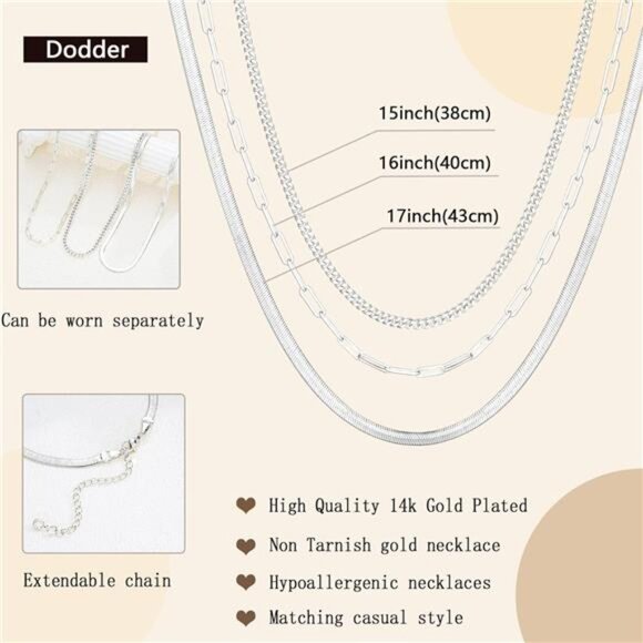 White Gold Layered Necklaces Cintia 14K White Gold Plated Dainty Chain Choker - Picture 5 of 6